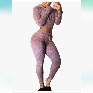 COPY - 2 piece gym leggings jogger pants set w crop hoodie